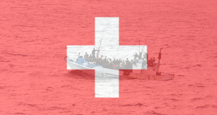 Schweizer Flagge mit Boot