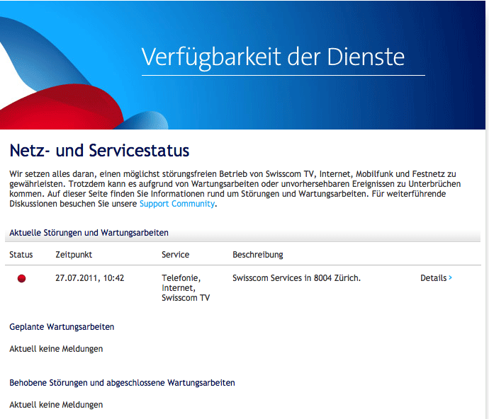 Swisscom Störungen Internet Mail