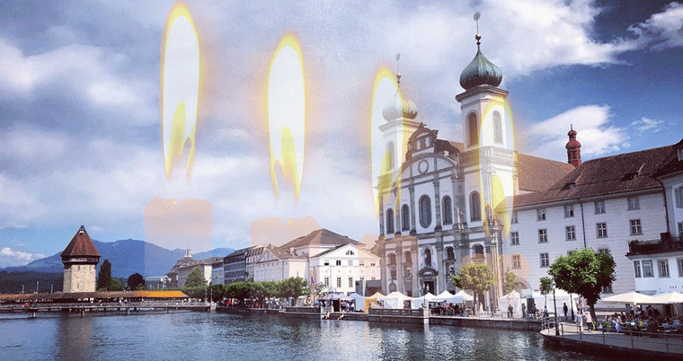 Kerzenziehen Luzern Kapellbrücke Kirche Reuss