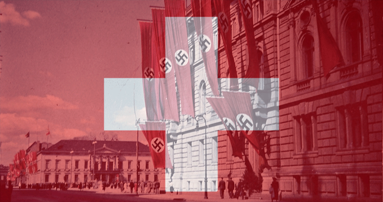 Drittes Reich in Deutschland mit Hakenkreute und Schweizer Flagge