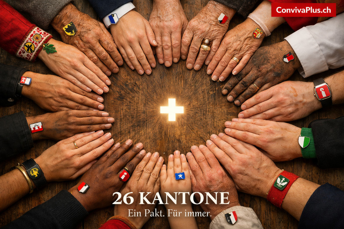 Symbolische Darstellung des Schweizer Bundes - H&auml;nde als Zeichen der Einheit