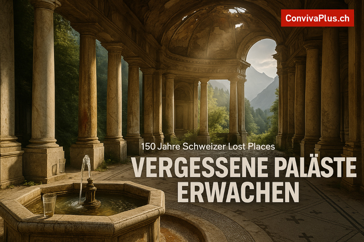 Büvetta Tarasp: Verlassene Trinkhalle von 1876 im Unterengadin mit marmornen Säulen und 70m Wandelhalle. Eine der stärksten Mineralquellen Europas mit 15100mg/l Mineralstoffe. Lost Places Schweiz Architektur.