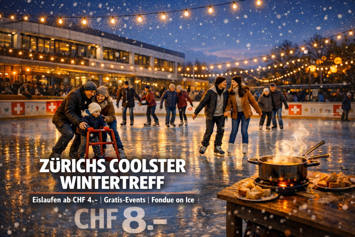 Eisbahn Heuried Zürich: Öffnungszeiten und Preise | Eislaufen ab CHF 4 | Gratis-Events | ConvivaPlus.ch Eisbahn Heuried in Zürich Wiedikon bei Abenddämmerung mit Schlittschuhläufern aller Altersgruppen auf dem Ausseneisfeld. Familien mit Kindern, Paare und Jugendliche geniessen das Wintervergnügen unter Lichterketten. Eintritt ab CHF 4 für Kinder, Schlittschuhmiete CHF 6. Städtische Kunsteisbahn mit Restaurant und Fondue-Events.