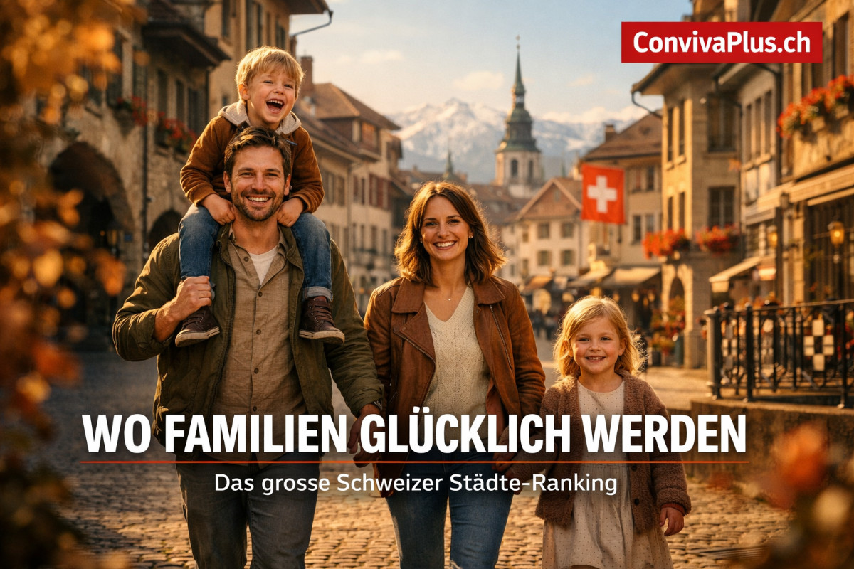 Familienfreundlichste Staedte Schweiz - Top 10 Ranking | Winterthur fuehrt | Kostenvergleich Kita Miete Sicherheit | ConvivaPlus.ch Junge Schweizer Familie mit zwei Kindern spaziert durch historische Altstadt bei Sonnenuntergang. Ranking der 10 familienfreundlichsten Staedte der Schweiz mit Winterthur Bern und Luzern an der Spitze. Interaktiver Kostenrechner und Umzugs-Checkliste basierend auf BFS UBS und BILANZ Daten.