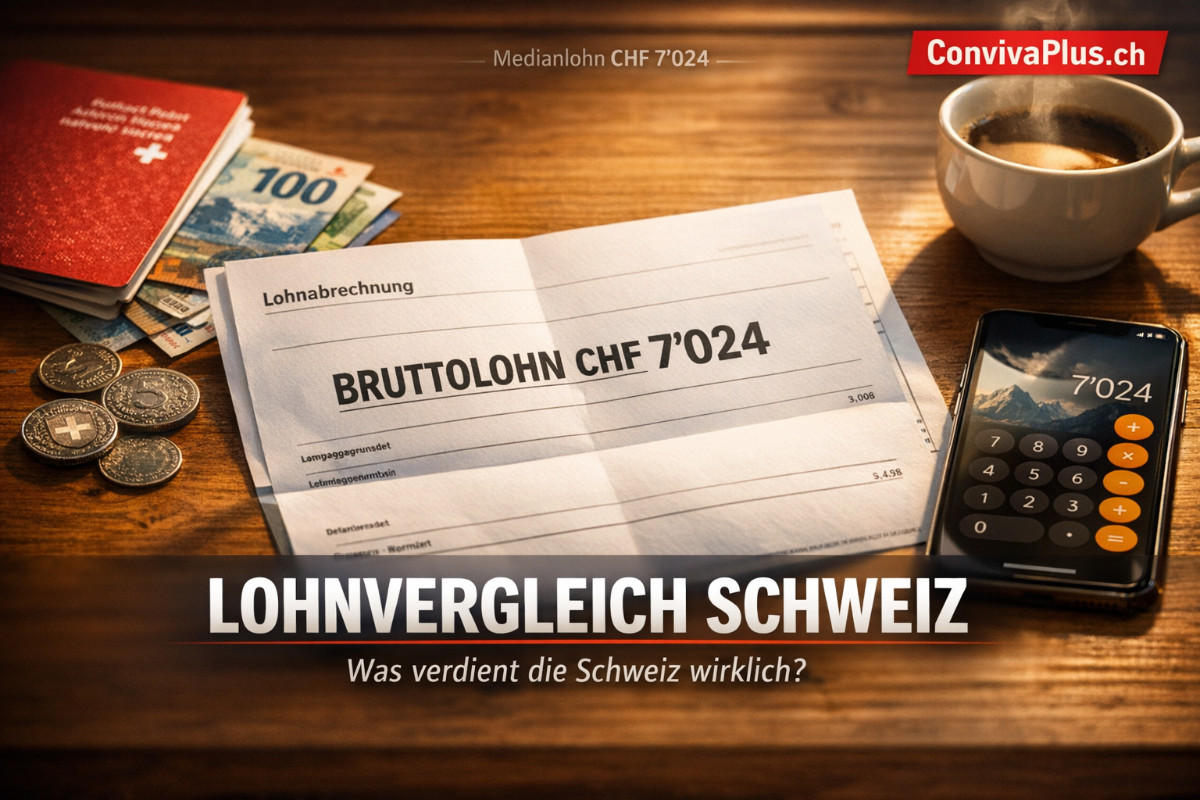 Lohnabrechnung Schweiz | Brutto-Netto-Übersicht | Sozialabzüge erklärt | ConvivaPlus.ch Schweizer Lohnabrechnung mit Bruttolohn, Sozialabzügen und Nettolohn. Übersicht der monatlichen Gehaltsberechnung für Arbeitnehmer in der Schweiz mit AHV, IV, EO und Pensionskassenbeiträgen.
