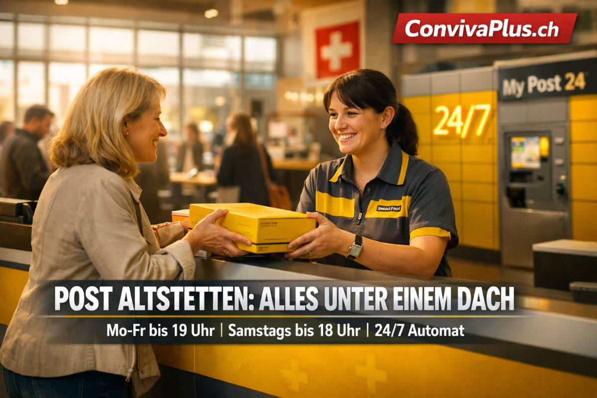 Post Altstetten im Einkaufszentrum Neumarkt Z&uuml;rich: Moderner Schalter ohne Sicherheitsglas, freundliche Kundenberatung. Seit Juni 2024 neuer Standort an der Altstetterstrasse 145, samstags bis 18 Uhr ge&ouml;ffnet. Zweitgr&ouml;sste Postfiliale der Stadt Z&uuml;rich.