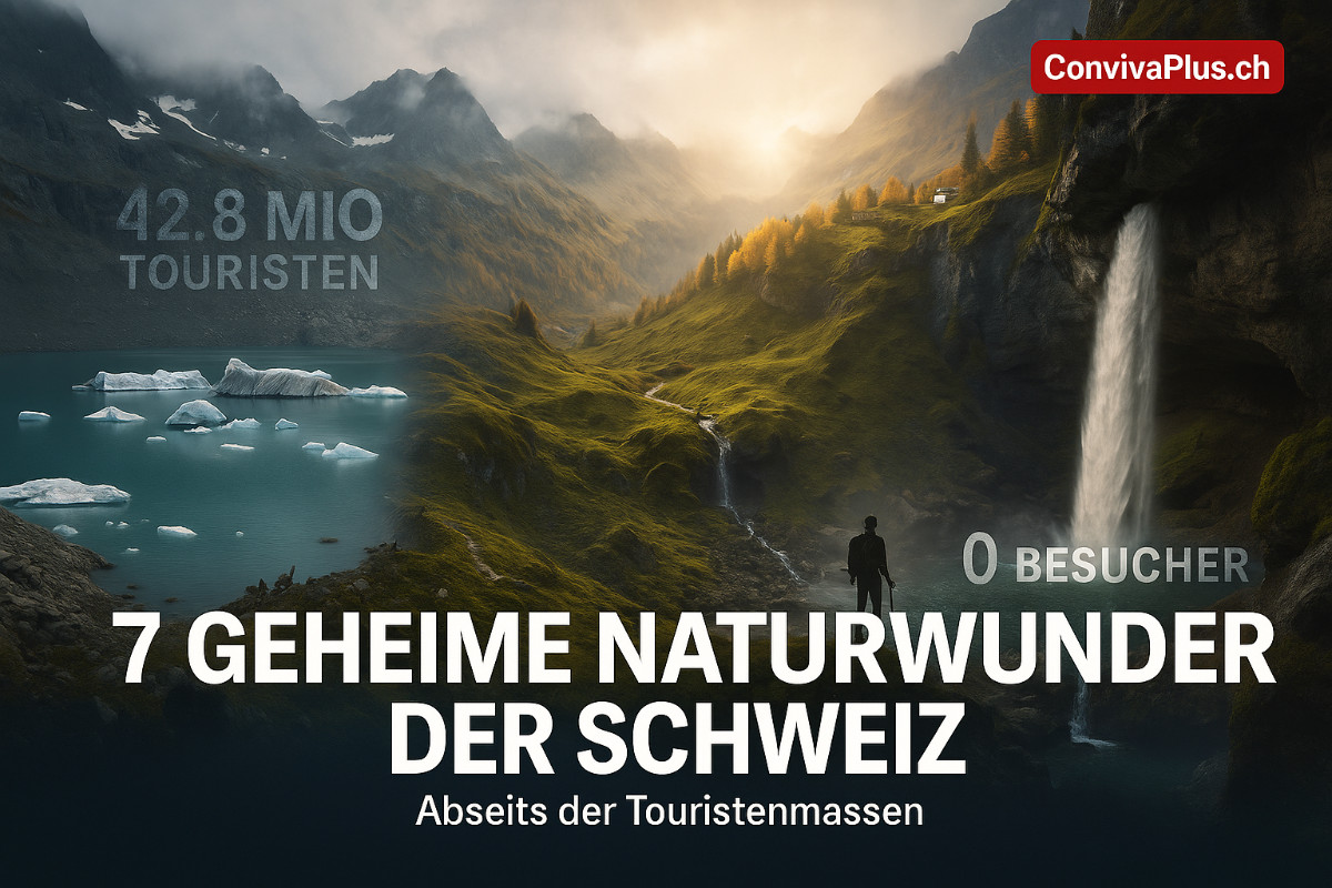 Schweizer Geheimtipps: 7 Naturparadiese ohne Touristen | Gletscher, Wasserfälle, autofreie Täler | ConvivaPlus.ch 7 versteckte Naturwunder der Schweiz: Griesslisee Gletschersee auf 2098m, Breccaschlund Karsttal, Berglistüber 44m Wasserfall, Val Cama Wildnis, Calancatal autofrei, geheime Orte abseits Touristenmassen