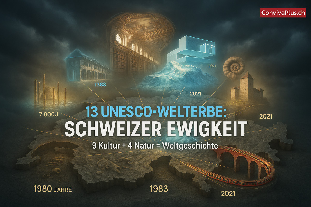 13 UNESCO-Welterbestätten der Schweiz - 9 Kulturerbe und 4 Naturerbe von Pfahlbauten bis Le Corbusier, von Jungfrau-Aletsch bis Stiftsbibliothek St. Gallen. Schweizer Weltgeschichte kompakt