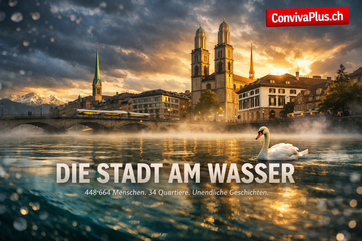 Zürich Panorama Limmat Morgenstimmung mit Grossmünster