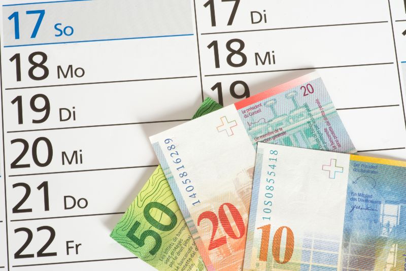 CHF Schweizer Geldnoten mit Kalender