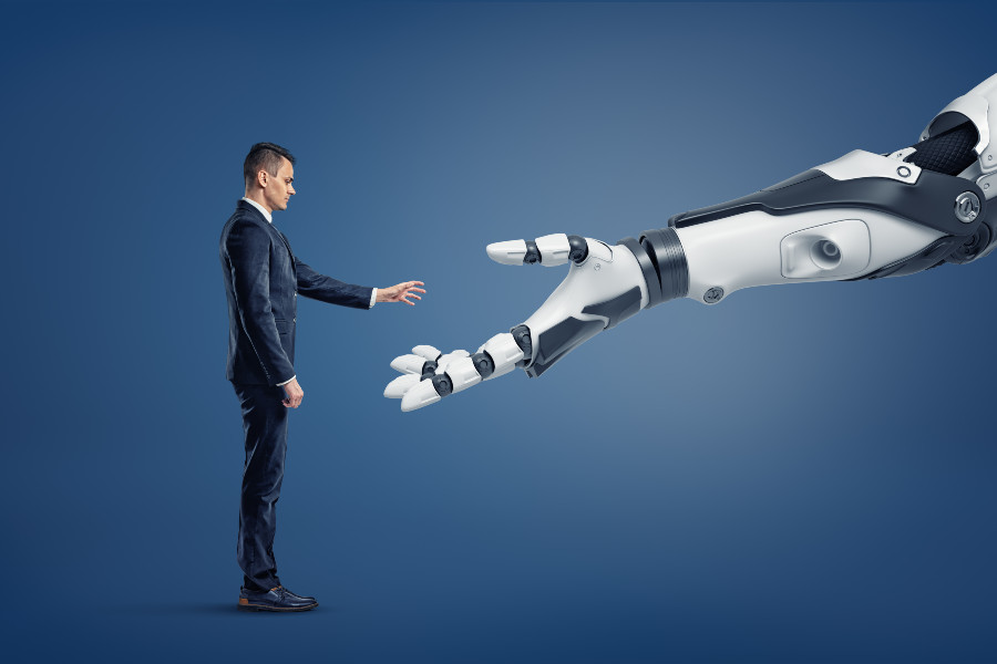 Roboter Hand Gesch&auml;ftsmann Mann Partner