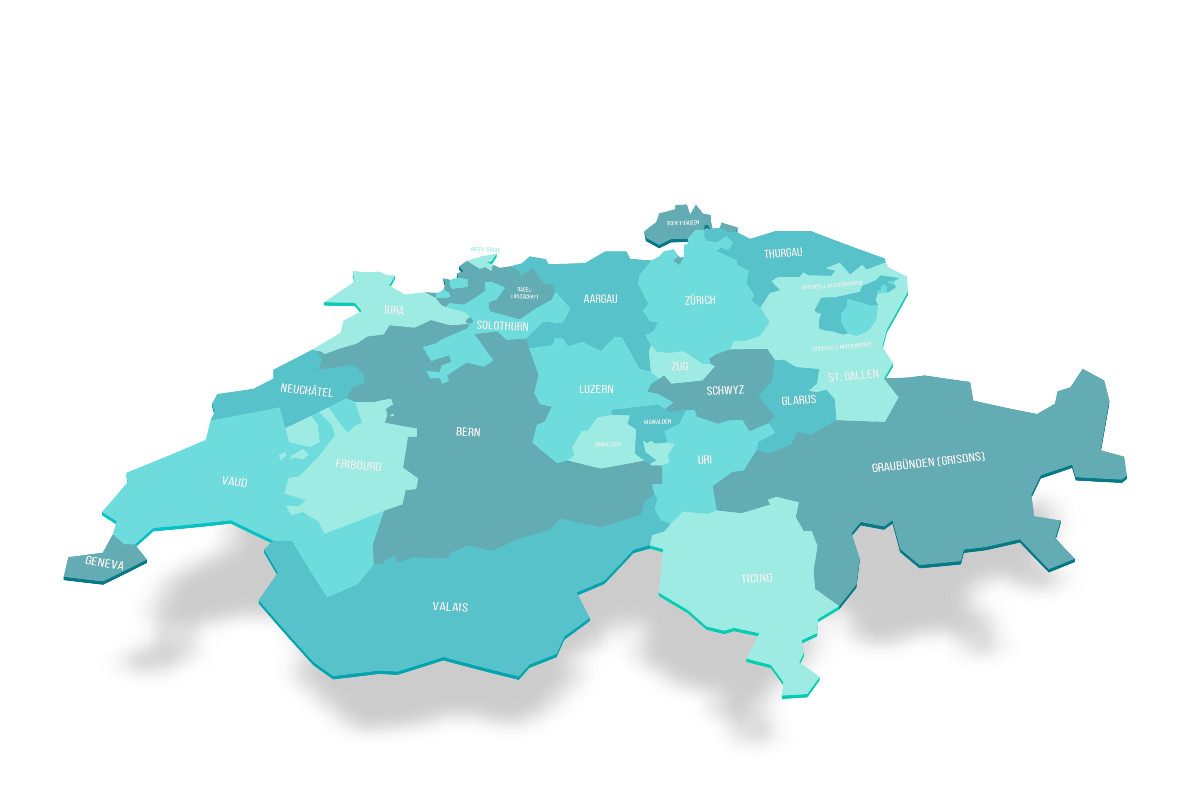 Schweiz Kantone Karte - Territorien und Gebiete