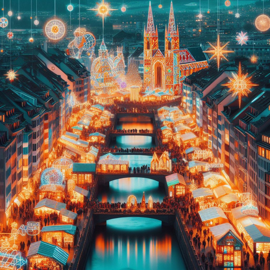 Basel Stadt City Nacht Abend Weihnachten Advent