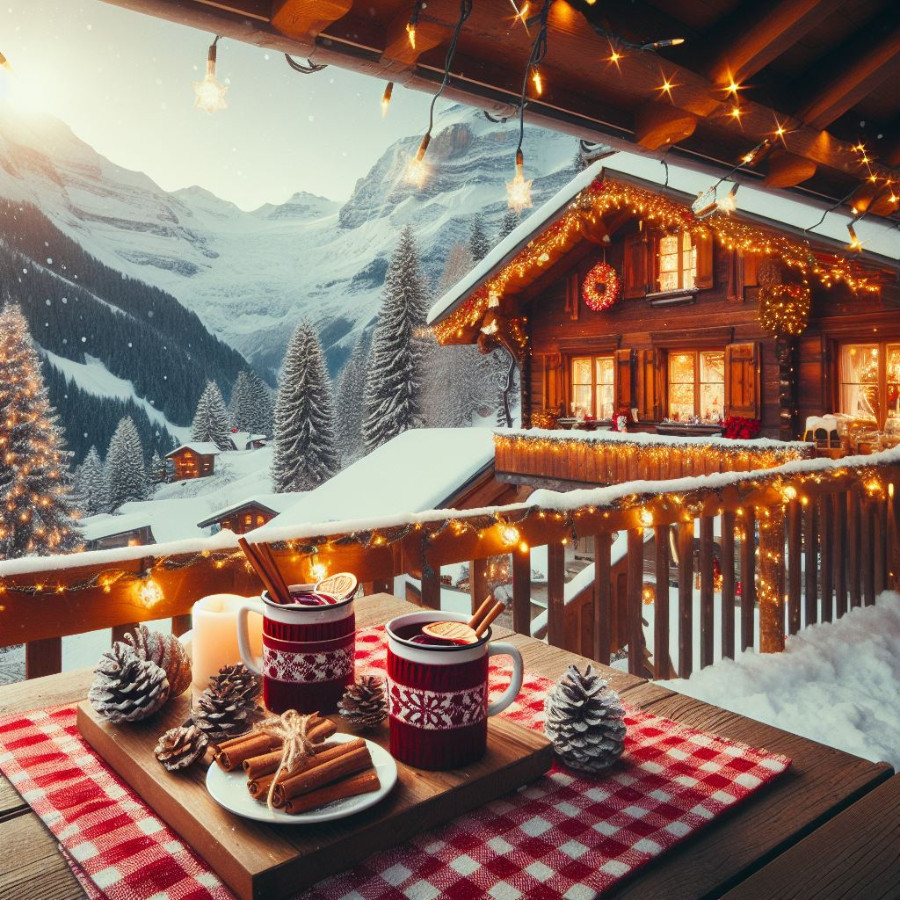 Gl&uuml;hwein Winter H&uuml;tte Tasse Zimt Schnee draussen