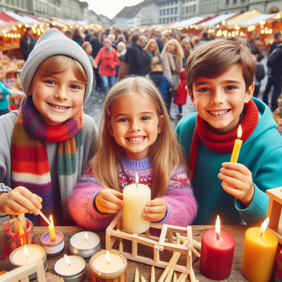 Kinder am Kerzen ziehen und basteln