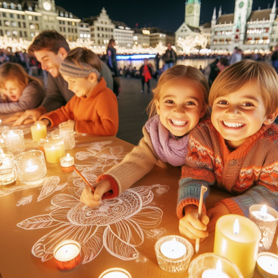 Kinder lachen fröhlich beim Kerzen ziehen