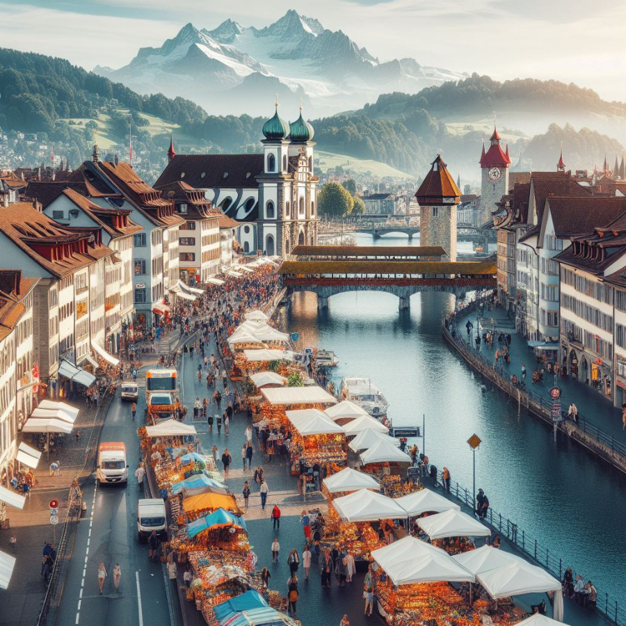 Luzern Altstadt Sehensw&uuml;rdigkeiten Kirchen Reuss Berge
