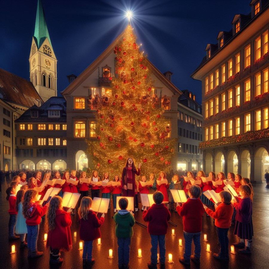 Singender Weihnachtsmarkt in Zürich auf dem Werdmühleplatz