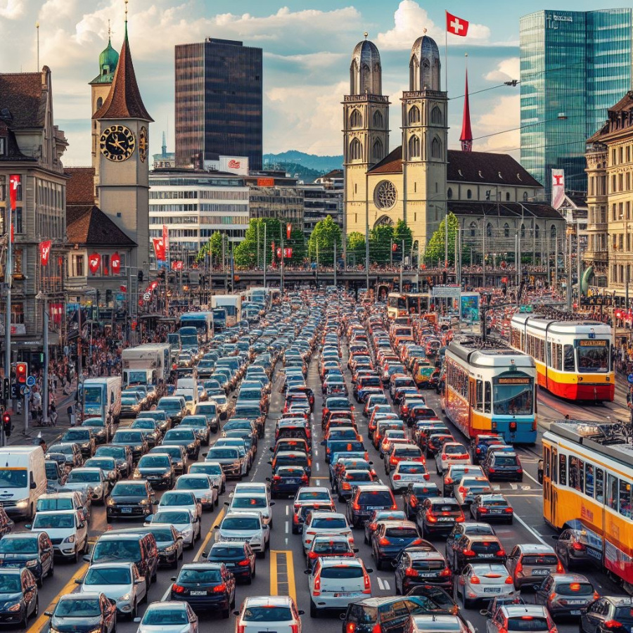 Stadt Z&uuml;rich Verkehr Stau Autos Strassenverkehr