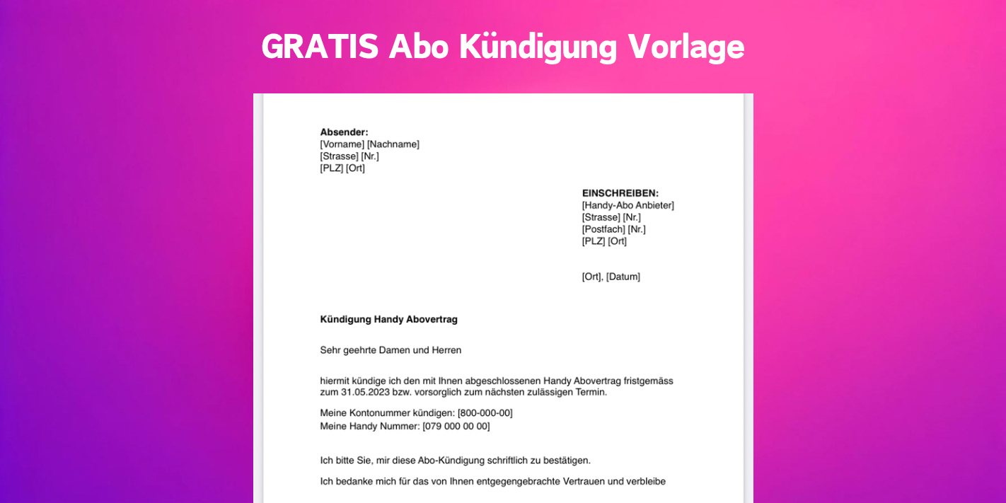 Die perfekte Abo Kündigung als Vorlage Abo Kündigung Muster Vorlage Abonnement kündigen Musterbrief