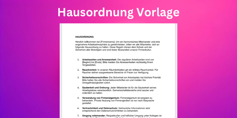 Hausordnung Firma Unternehmen Muster Vorlage Betriebe