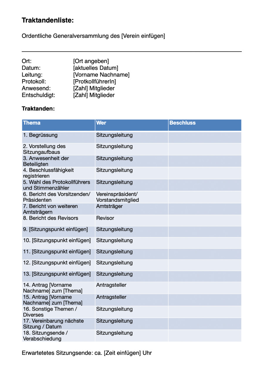 Traktandenliste Muster Beispiel Vorlage Traktandenliste Muster Beispiel Vorlage