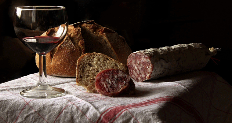 Wurst Wein Brot Abendbrot