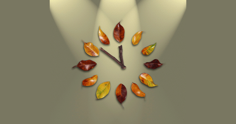 Zeit Uhr Laub Blätter Herbst
