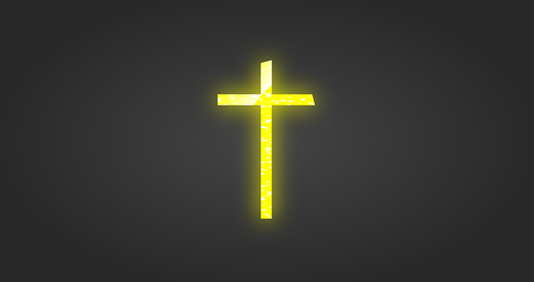 Goldenes christliches Kreuz auf schwarzem Hintergrund