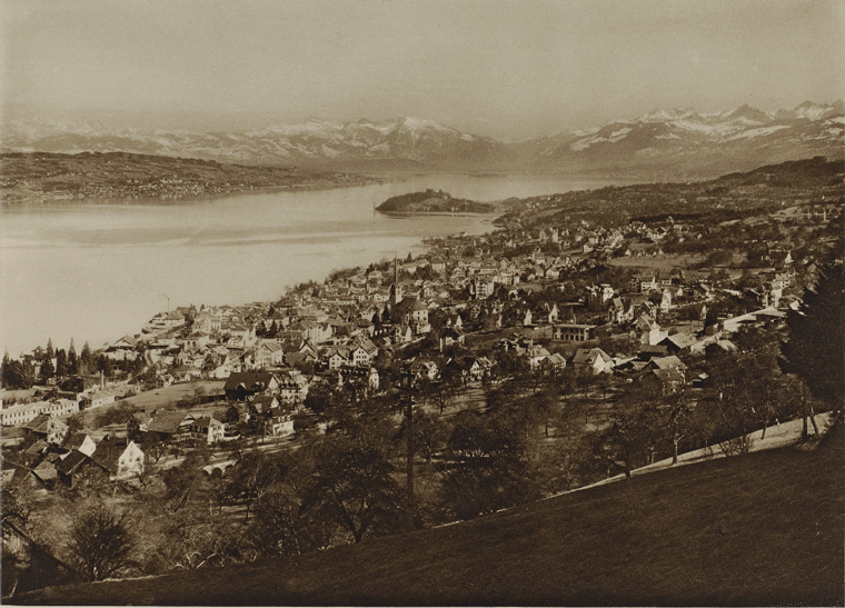 Horgen mit Halbinsel Au und die Alpen