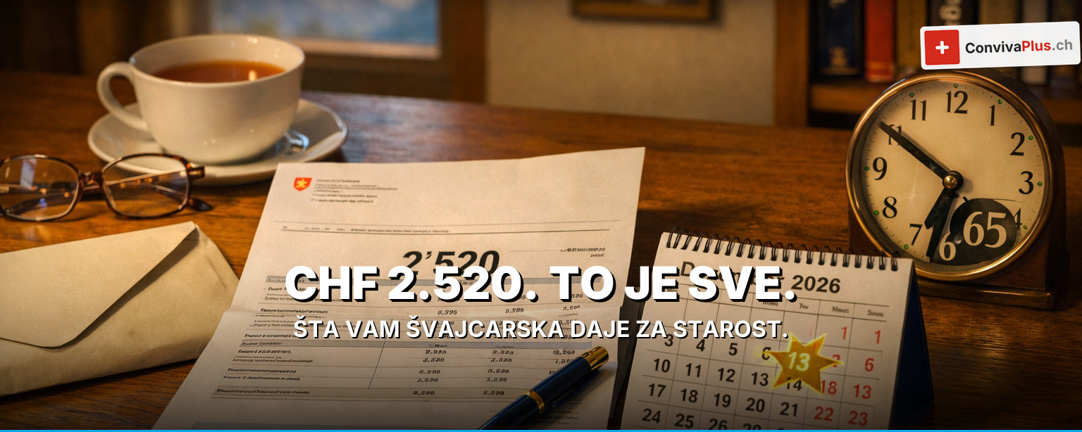 AHV penzija Švajcarska 2026: CHF 1'260–2'520, 13. penzija NOVA i šta većina ignoriše