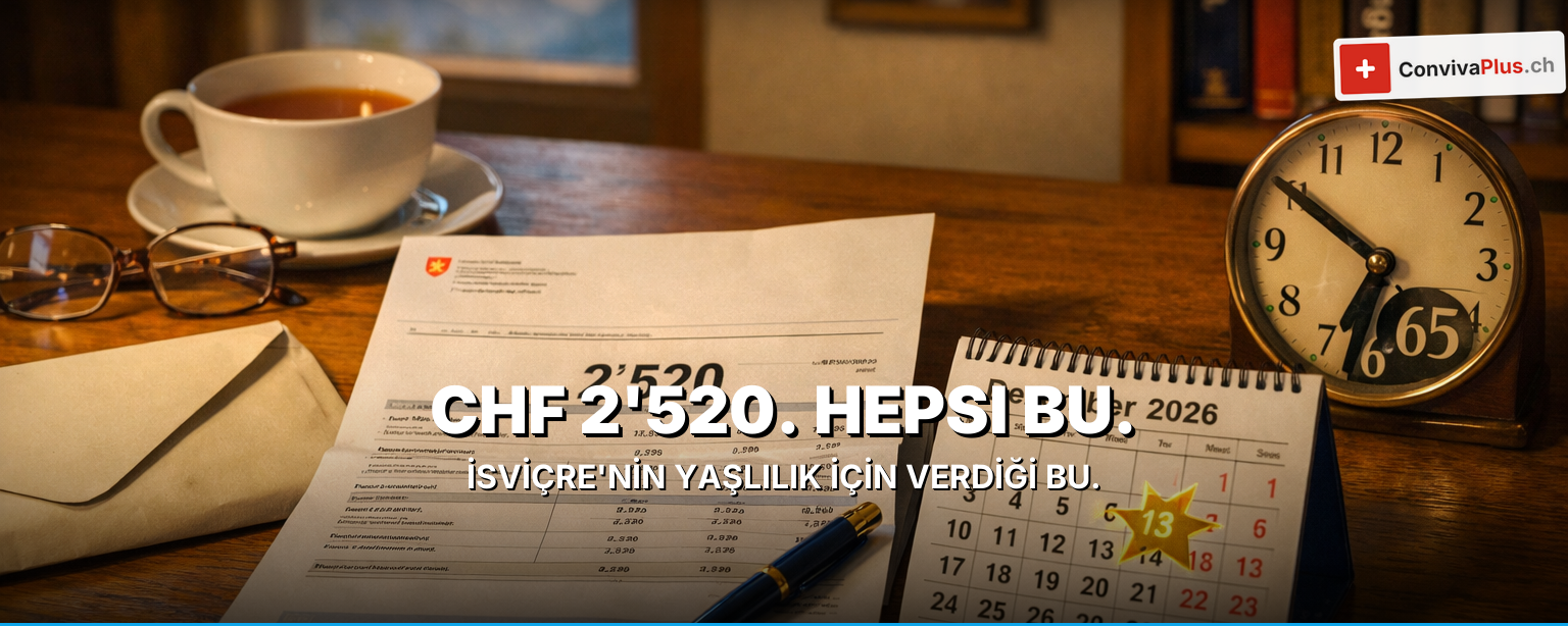 İsviçre AHV Emekliliği 2026: asgari emeklilik CHF 1'260, azami emeklilik CHF 2'520, 13. emeklilik ilk kez Aralık 2026'da, tam emeklilik için 44 yıl katkı