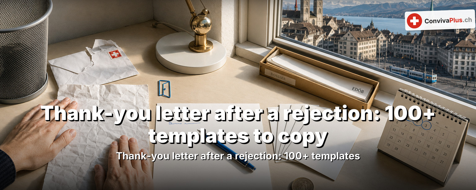 Thank-you letter after a job rejection on a desk, Swiss office scene