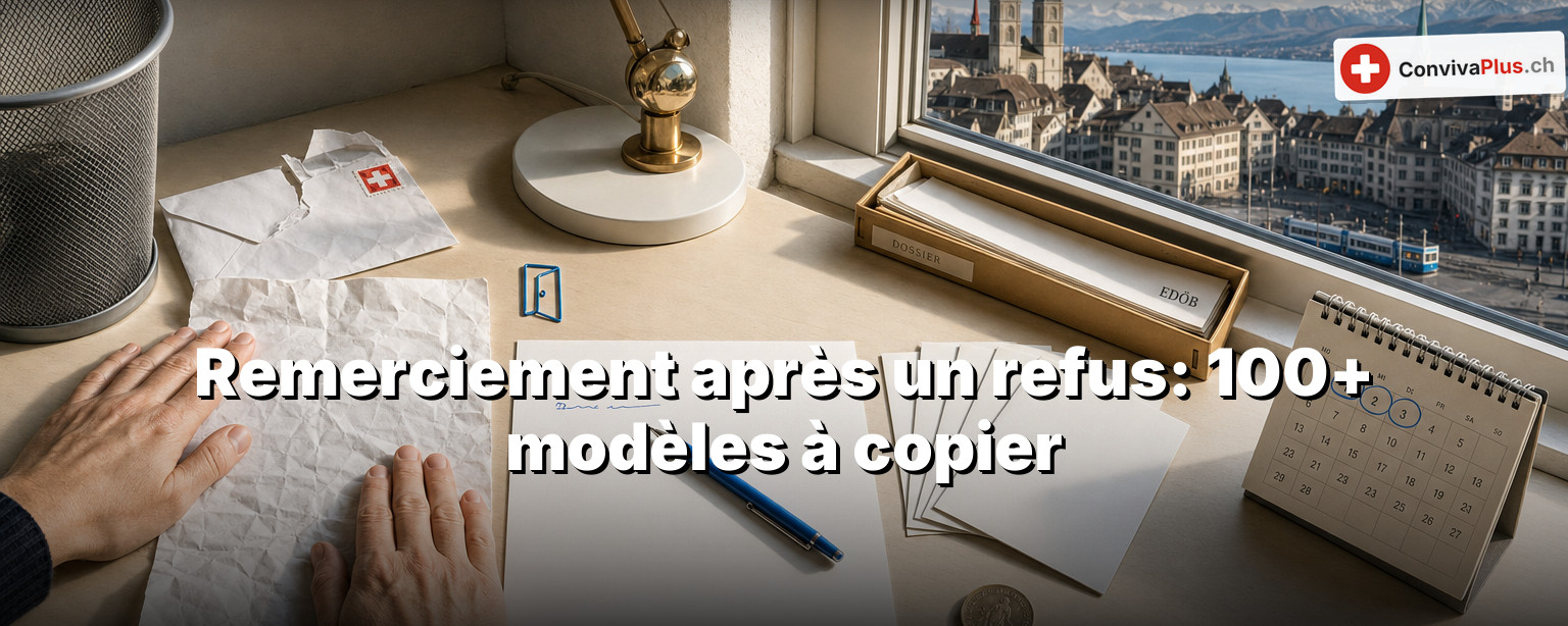 Lettre de remerciement après un refus de candidature sur un bureau, scène de bureau suisse