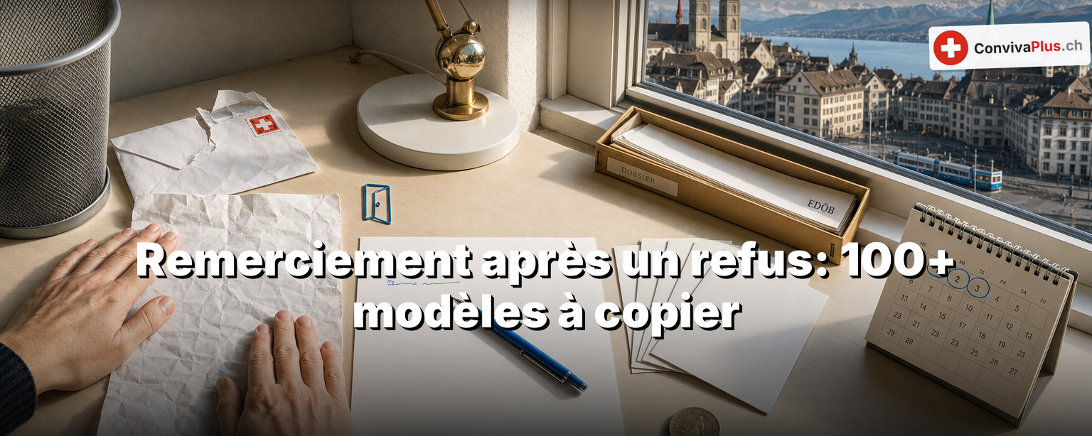 Lettre de remerciement après un refus de candidature sur un bureau, scène de bureau suisse