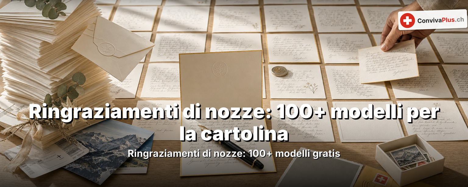 Cartolina di ringraziamento di nozze scritta a mano accanto a fedi e fiori su un tavolo di legno