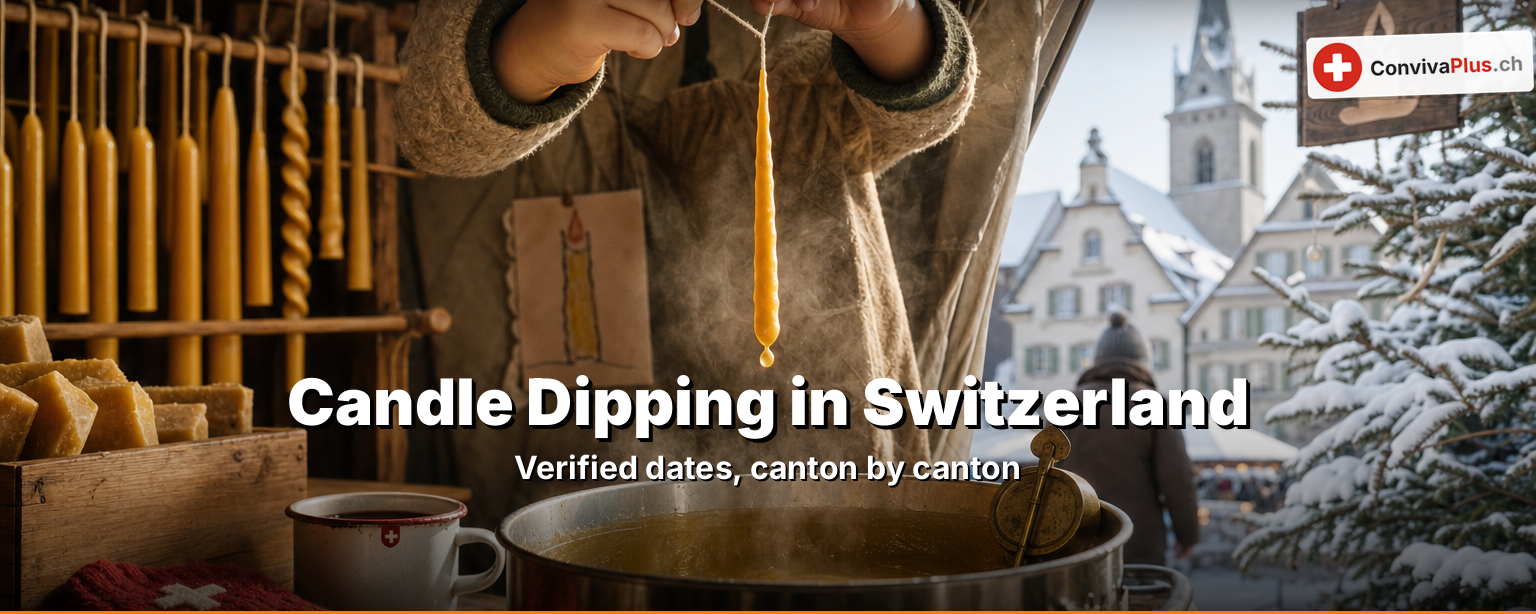 Candle dipping in Switzerland 2026: 25 verified runs from A to Z — opening hours, prices and the densest day of the season