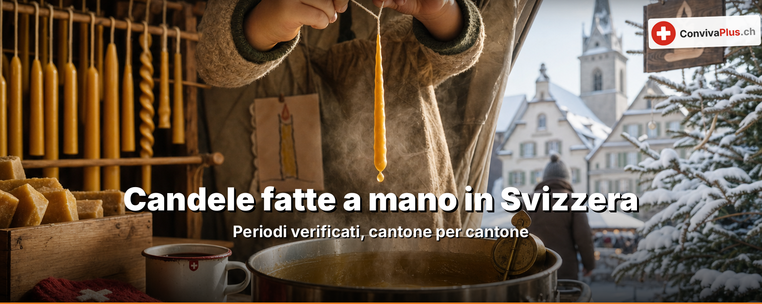 Candele fatte a mano in Svizzera 2026: 25 periodi verificati dalla A alla Z — orari, prezzi e il giorno più denso della stagione
