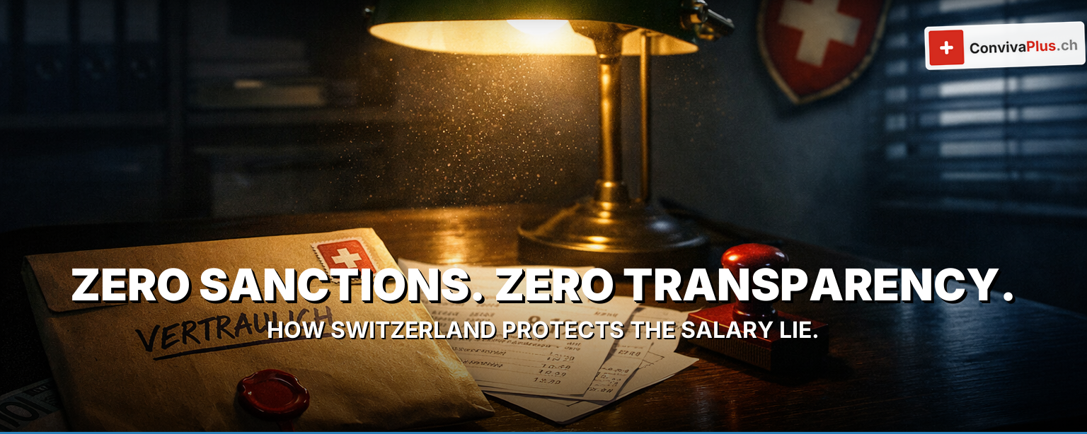 Pay transparency Switzerland 2026: sealed pay envelope on Swiss desk, 55% want transparency, EU directive 2023/970, Logib tool