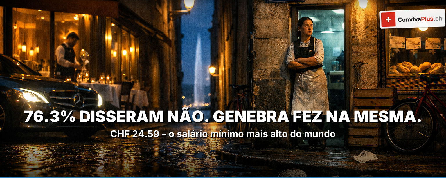Salário mínimo Suíça 2026: moedas de francos suíços sobre mapa cantonal, Genebra destacada com CHF 24.59