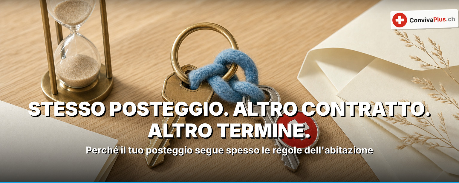 Disdire un posteggio: mazzo di chiavi annodato con un nastro blu, clessidra e busta, simbolo del termine e della lettera di disdetta