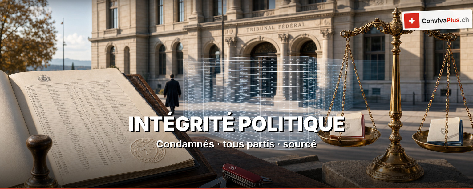 Base d'intégrité des politiciens suisses : élu·e·s condamné·e·s définitivement : neutre, sourcée, filtrable