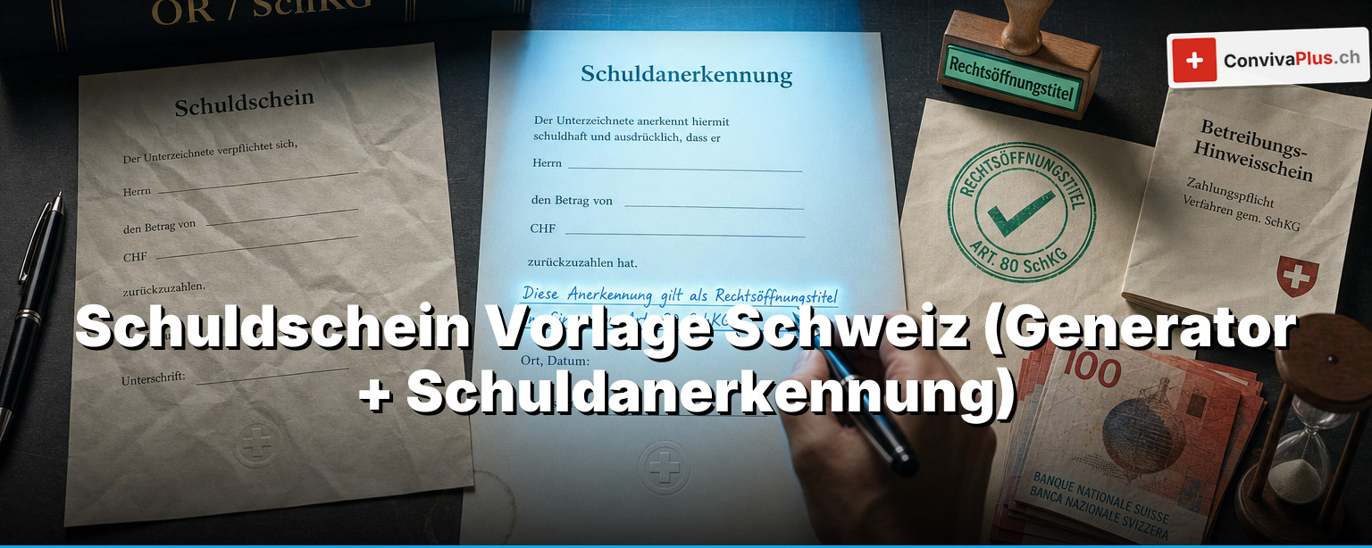 Schuldschein Vorlage Schweiz: gratis ausfüllen, und der eine Satz, der aus deinem Papier einen Vollstreckungs-Hebel macht (Generator + Schuldanerkennung)
