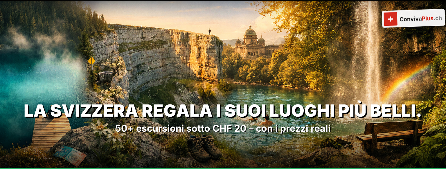 4 destinazioni spettacolari in Svizzera sotto i 20 franchi: Caumasee con acque turchesi, cascate del Reno a Sciaffusa, arena naturale del Creux du Van e nuotata nell'Aar a Berna