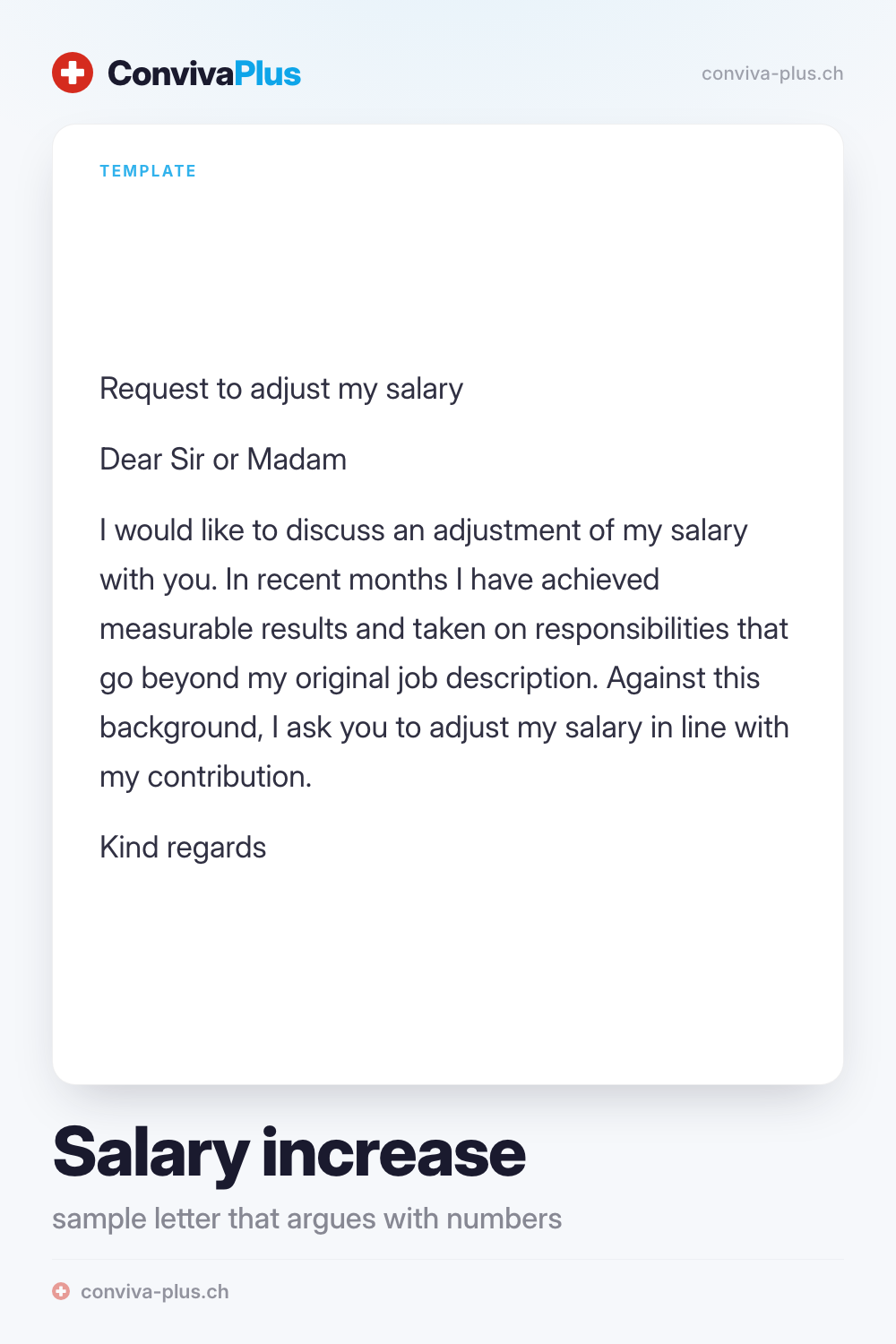 Sample salary increase request in Switzerland with blanks for name, manager and target salary, template by ConvivaPlus